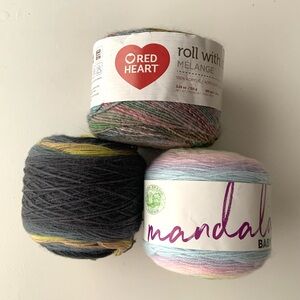 Lion Brand Mandala Baby Yarn Lot Self Striping, Red Heart Roll With It Melange